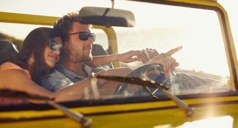 Young couple exploring New Mexico in their Jeep