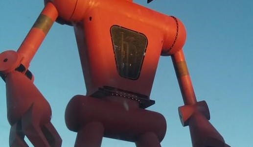 Welcoming robot sculpture at Meow Wolf in Santa Fe