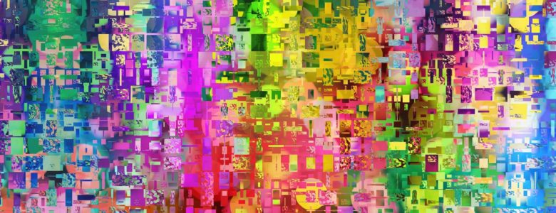 Colorful abstract art with tiny rectangulars everywhere in all the colors of the rainbow
