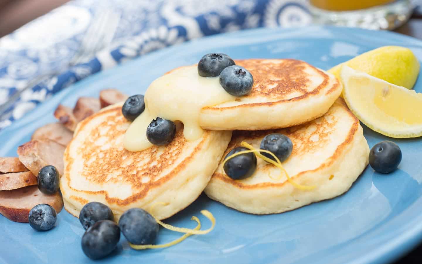 Lemon Ricotta pancakes with blueberries