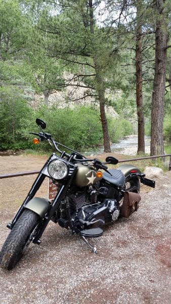 Innkeeper's motorcycle at the Pecos River|Innkeeper's motorcycle near Pecos River|Innkeeper's motorcycle near Pecos|Pecos NM scenic road trip|Pecos River near Pecos