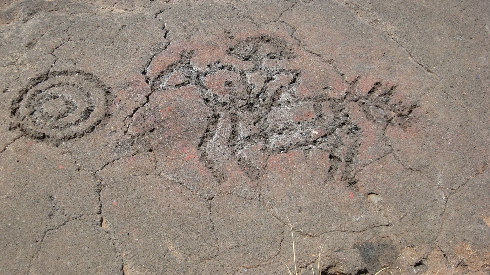 Petrglyphs carved into a rock near Santa Fe, NM