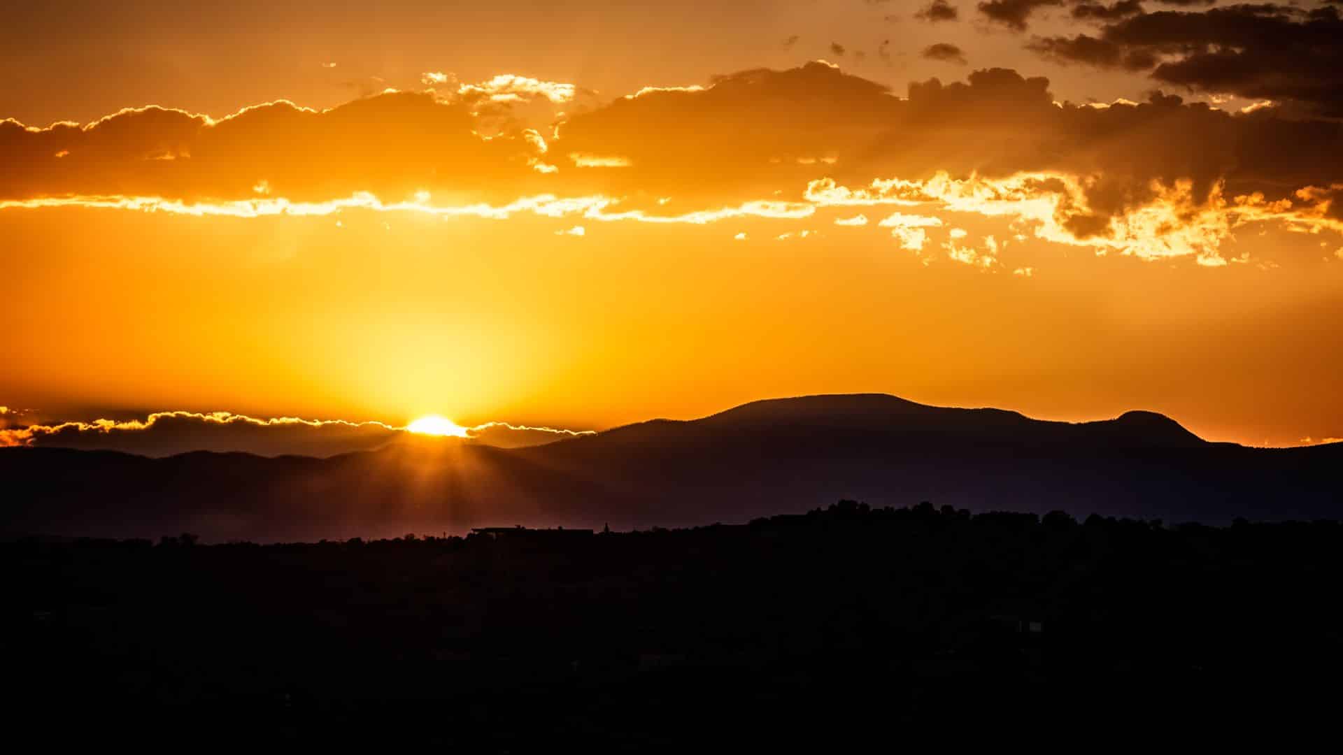 Glorious golden sunset over the mountains of Santa Fe.