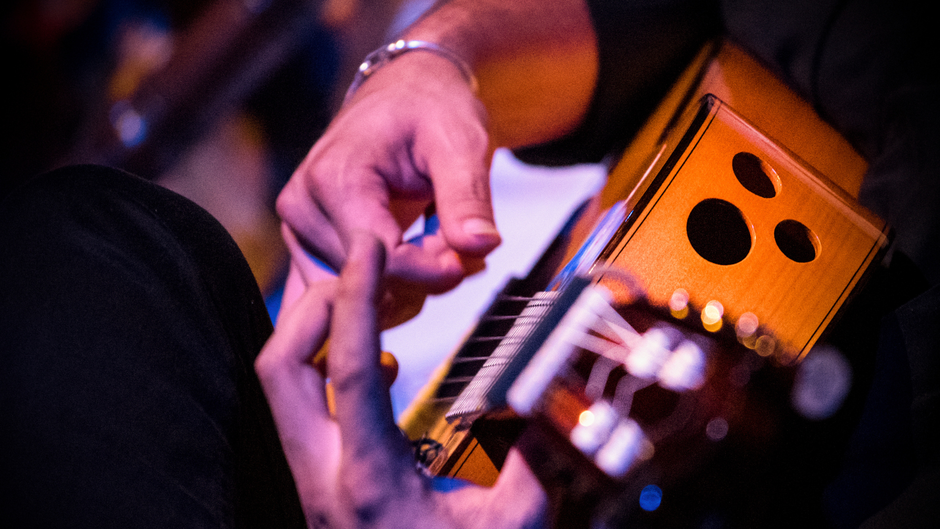close up of hands playing flamenco guitar 