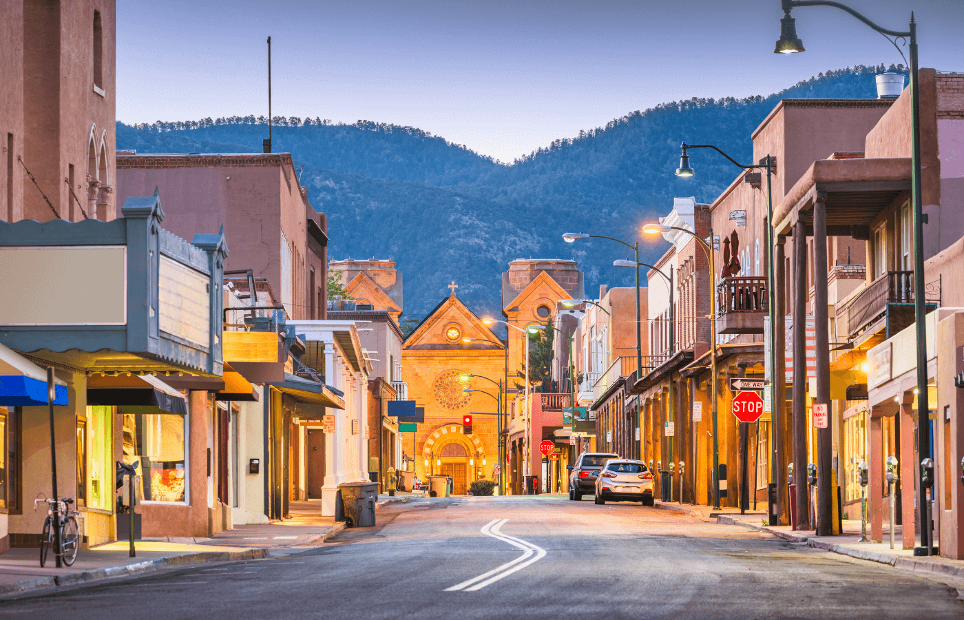 Downtown Santa Fe at sundown.