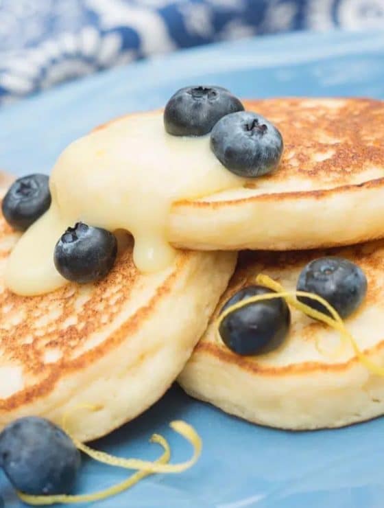 Lemon Ricotta pancakes with blueberries