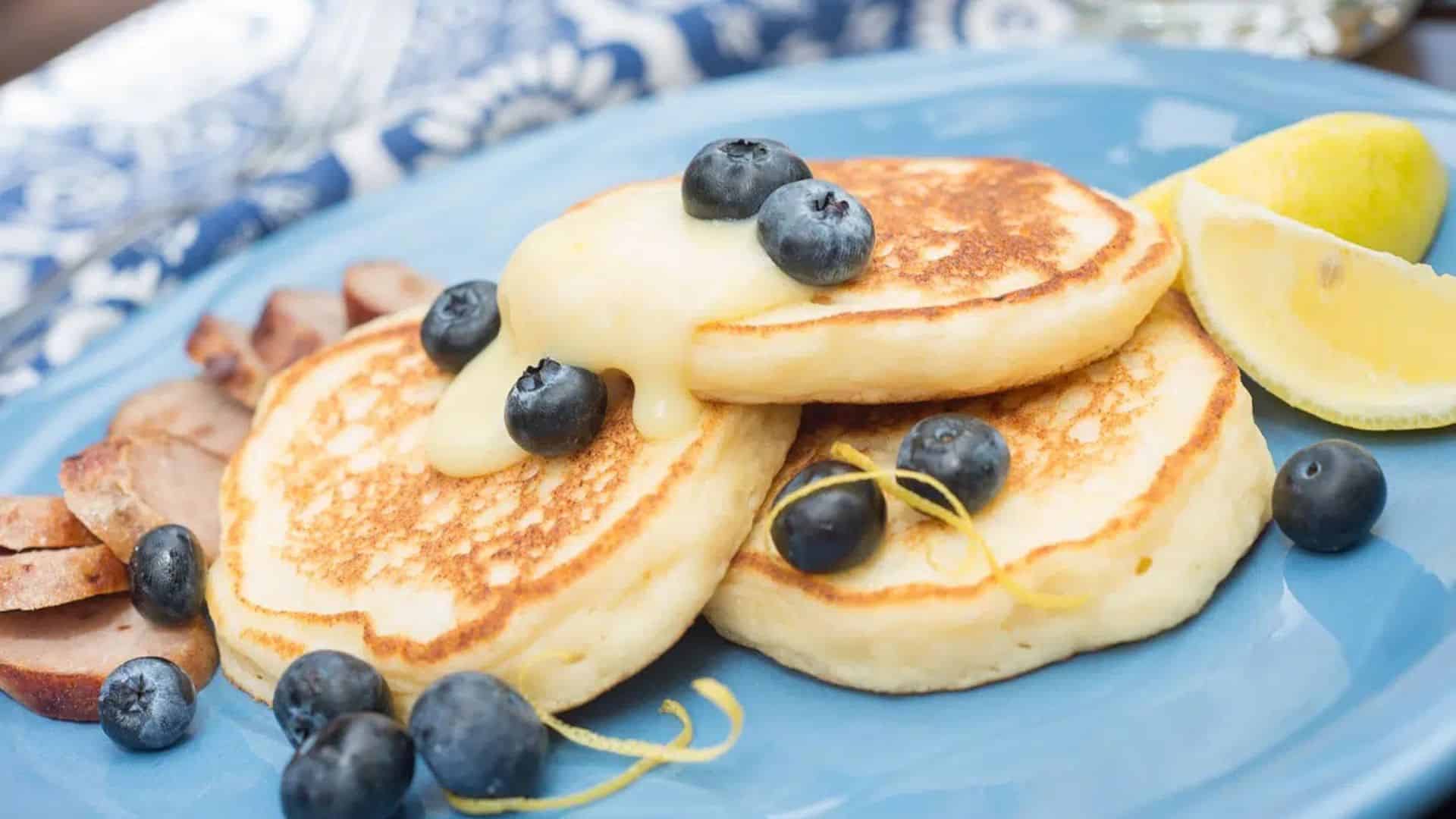 Lemon Ricotta pancakes with blueberries